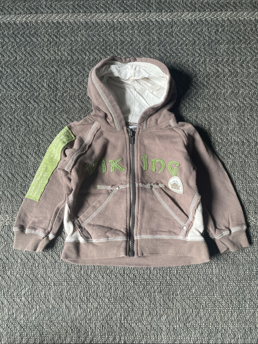 Kids Brown Zip-Up Hoodie with Green Accent